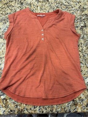 Jane and Delancey Terracotta Cap-Sleeve Henley Tank Top